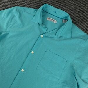 Tommy Bahama IslandZone The Bahama Coast Mens M Aqua Blue Grid S/S Button Shirt